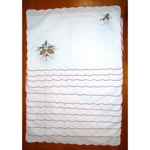 VTG Lot 12 Christmas Embroidered Placemats Pine Cone Holly Berry Scalloped Edge